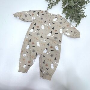 Quincy Mae Baby Bodysuit Tan Ghost Bat Bone Print Organic Cotton 6M